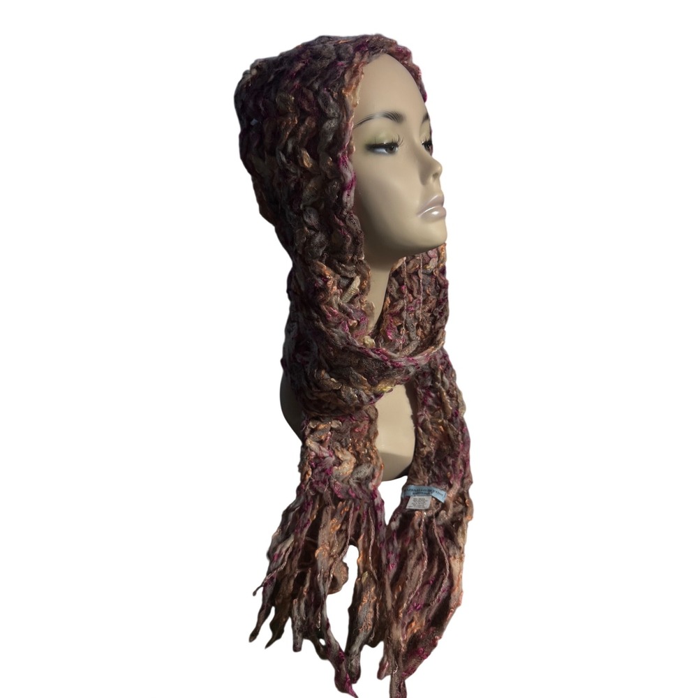 Raffaello Bettini Italy Wool Blend Chunky Knit Scarf Multi‎ Color Fringe Crochet
